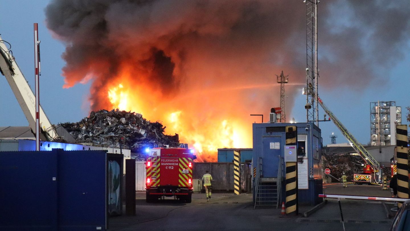 Recyclinghof: Großbrand auf Schrottplatz im Industriegebiet Mannheim